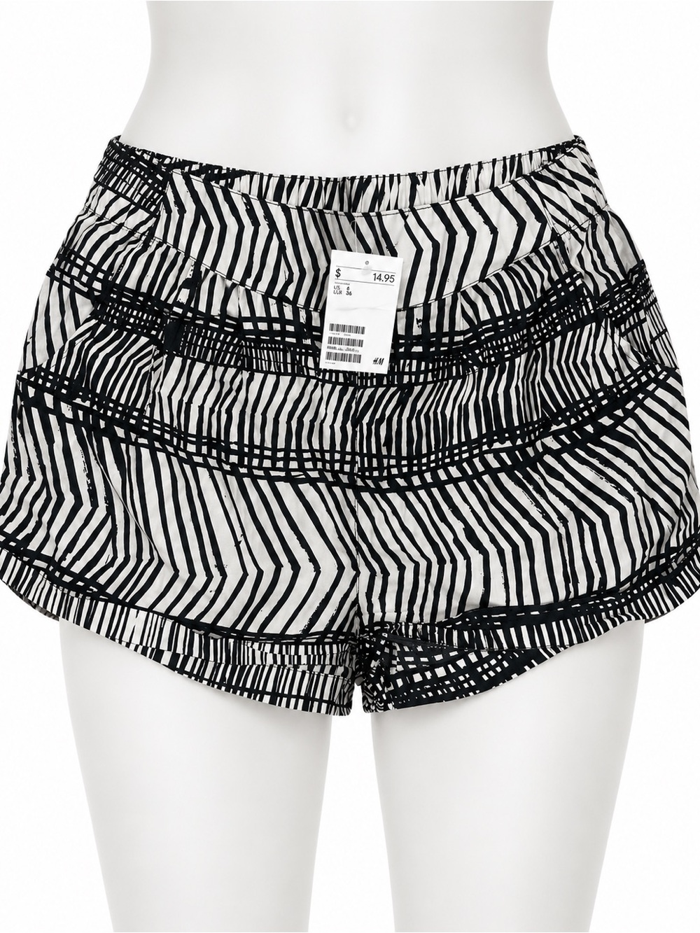 H&M Black & White Geometric Print Shorts Size 6 NWT